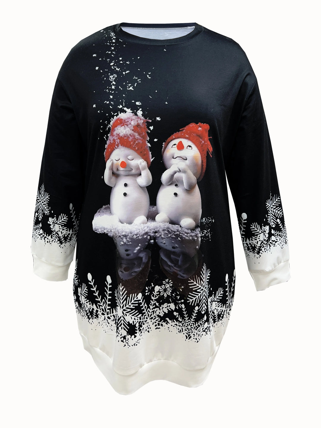 Damen Weihnachtspullover mit Schneemannmotiv, Rundhalsausschnitt, aus weichem Stoff, ideal für festliche Anlässe.