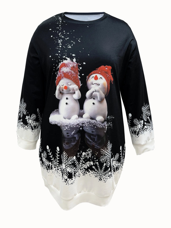 Damen Weihnachtspullover mit Schneemannmotiv, Rundhalsausschnitt, aus weichem Stoff, ideal für festliche Anlässe.