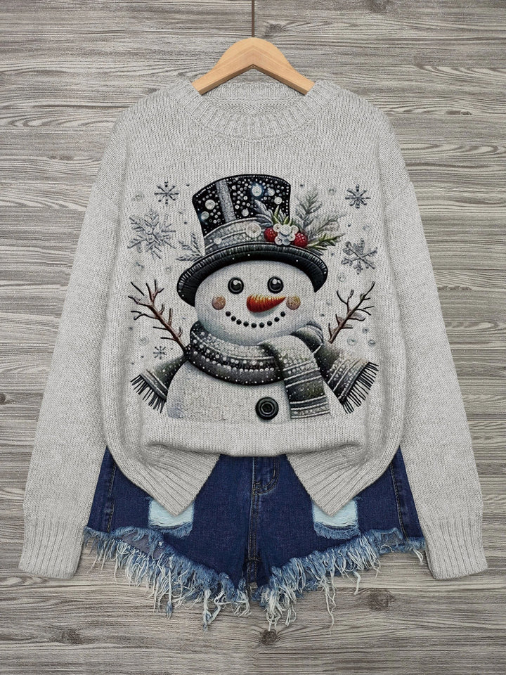 Damen Weihnachtspullover aus weichem Material, mit Schneemannmotiv und Rundhalsausschnitt für festliche Anlässe.