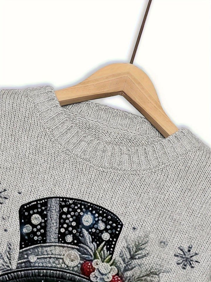 Damen Weihnachtspullover aus Baumwolle mit Schneemannmotiv und Rundhalsausschnitt, perfekt für festliche Anlässe.