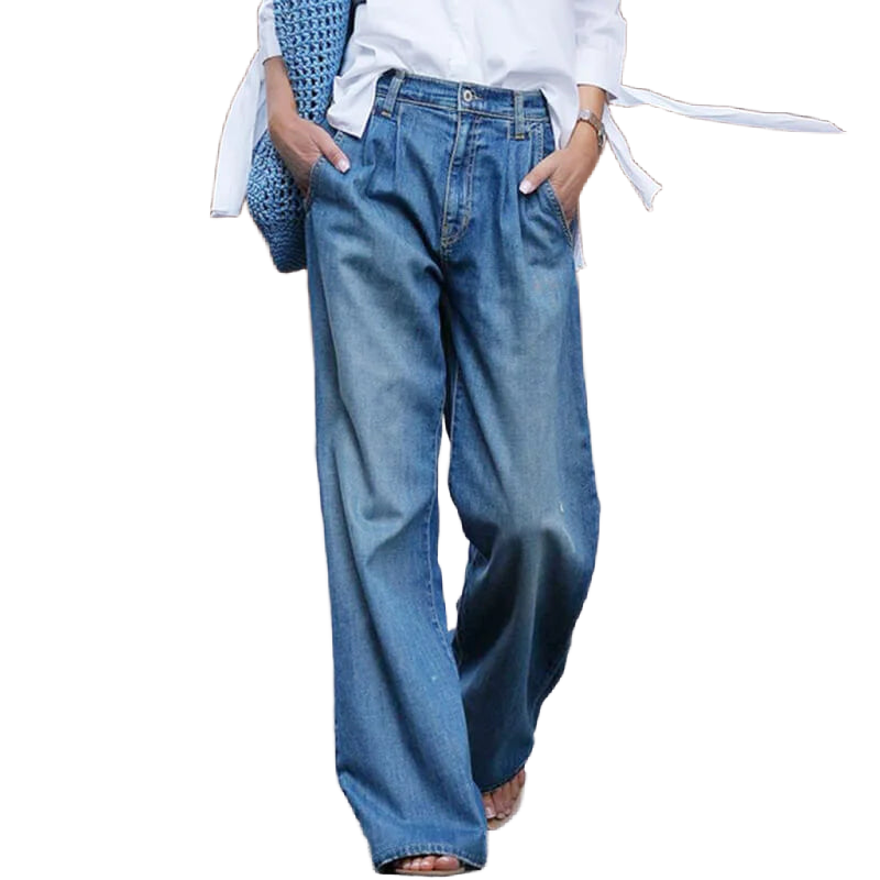 Damen Weite Jeanshose in Blau, aus Baumwolle, lässiger Schnitt mit weitem Bein und komfortablem Design für den Alltag.
