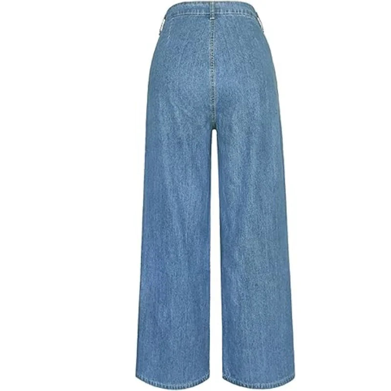 Damen Weite Jeanshose in Blau, aus Baumwolle, mit lässigem Schnitt und geradem Bein für einen entspannten Look.