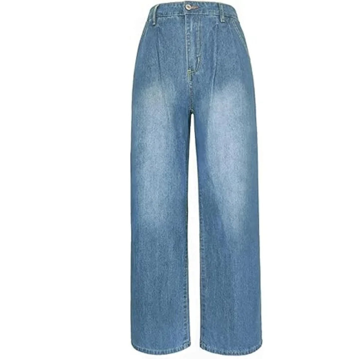 Damen Weite Jeanshose in Blau, aus Baumwolle, mit weitem Bein für einen lässigen und bequemen Look. Perfekt für den Alltag.