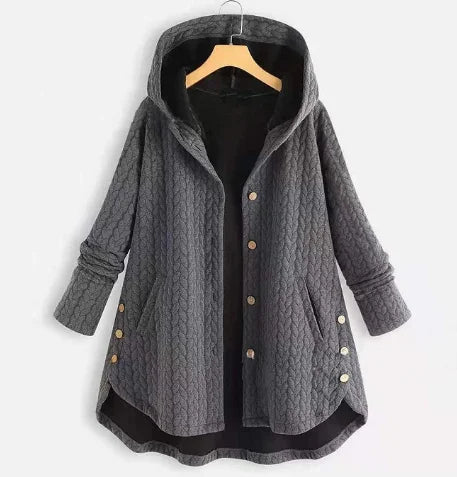 Damen Strickjacke mit Kapuze und Knöpfen
