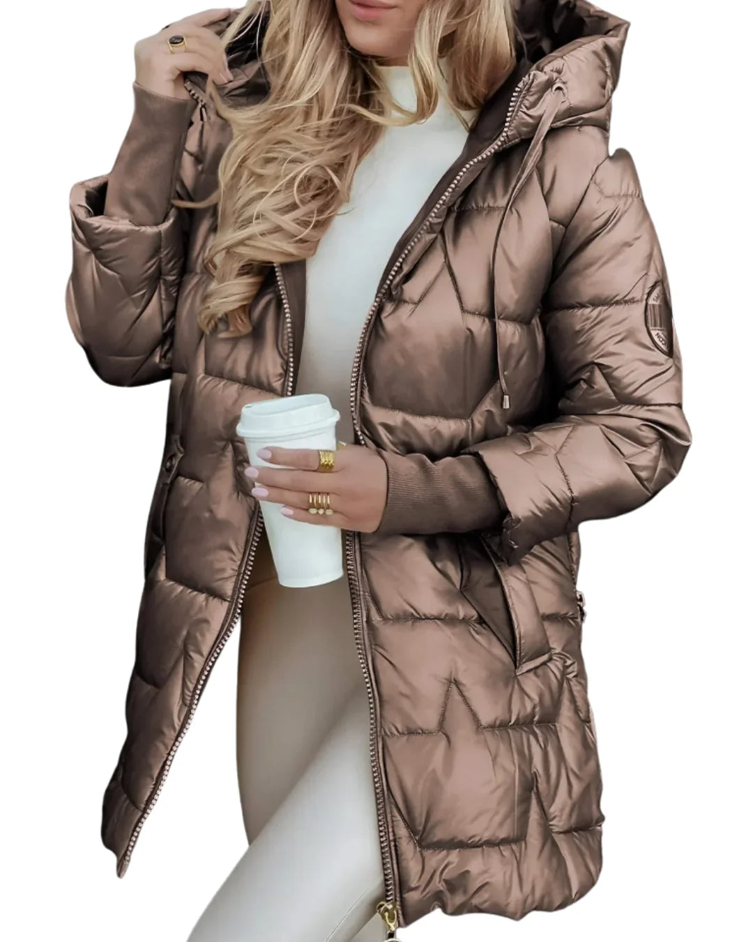 Dunkelbraune Damen Winterjacke mit Kapuze, Steppdesign und warmem Futter für kältere Tage. Ideal für Alltag und Freizeit.