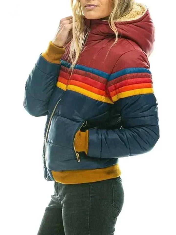Damen Winterjacke mit Streifen und Kapuze