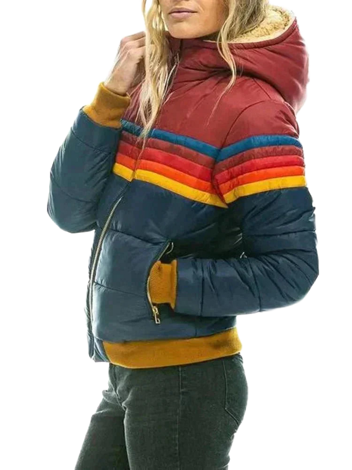 Damen Winterjacke mit Streifen und Kapuze