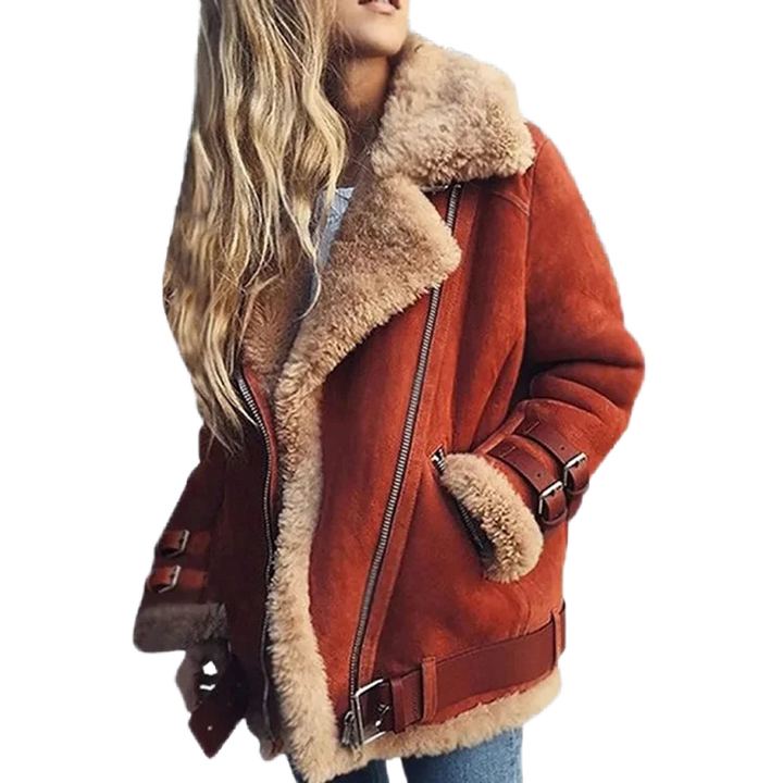 Damen Winterjacke mit Teddyfell und Schnallen