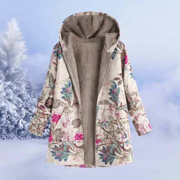Damen Winterjacke mit trendigem Blumenmuster und Kapuze