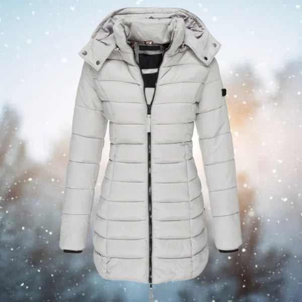 Grau Damen Winterjacke Puffer mit Kapuze, wasserabweisendem Material und durchgehendem Reißverschluss für zusätzlichen…