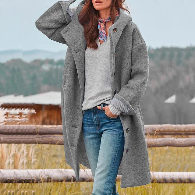 Damen Wintermantel aus Fleece mit Knopfleiste und Seitentaschen