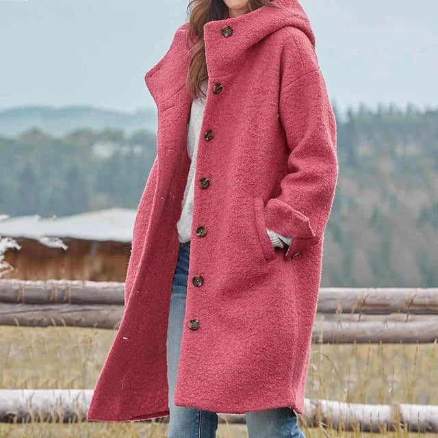 Damen Wintermantel aus Fleece mit Knopfleiste und Seitentaschen