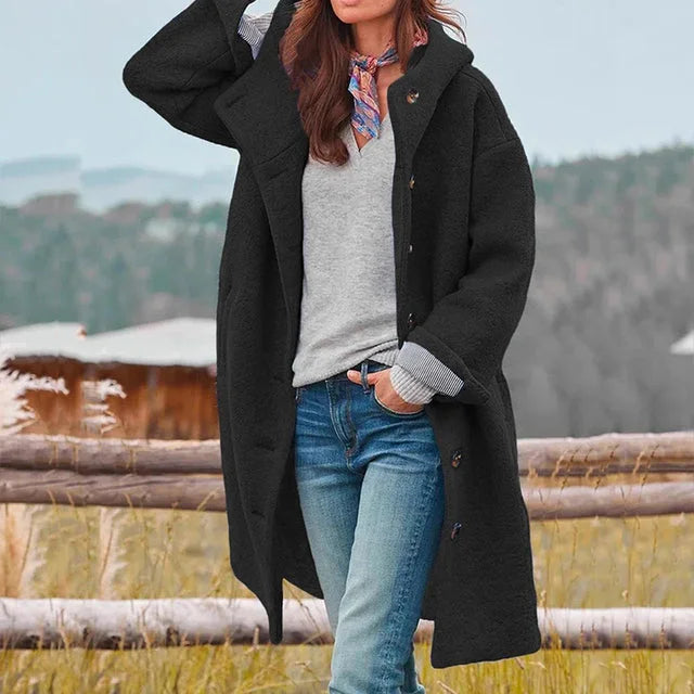 Damen Wintermantel aus Fleece mit Knopfleiste und Seitentaschen