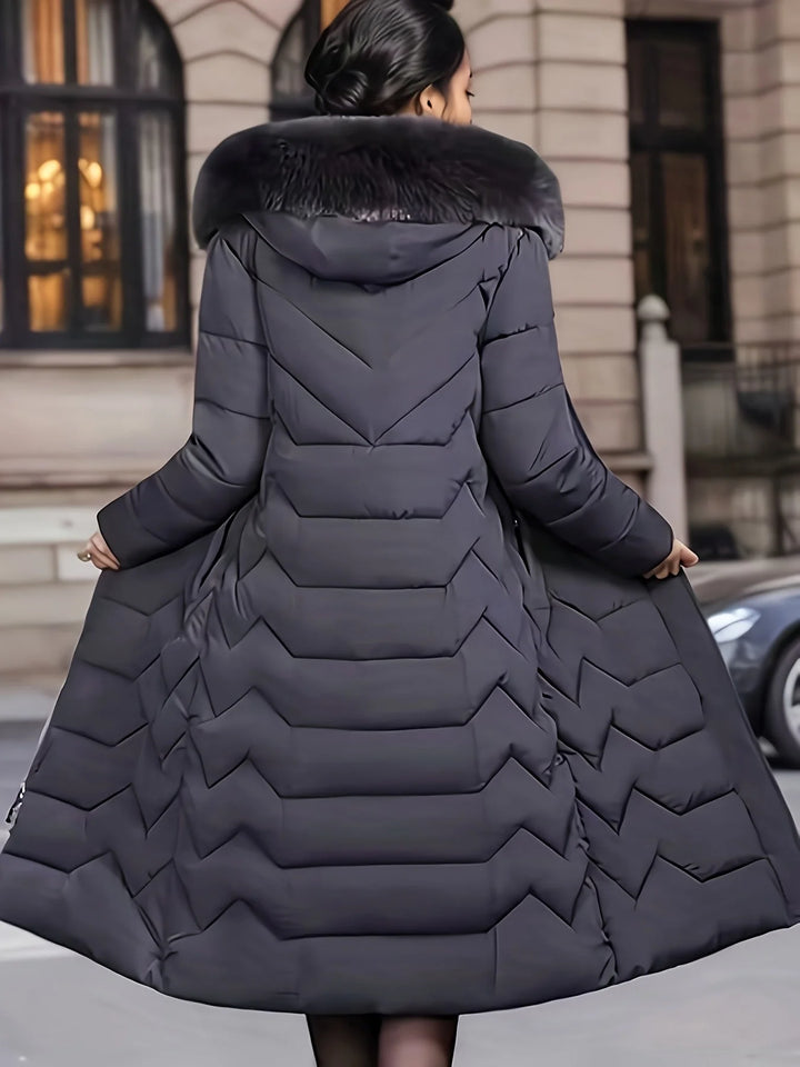 Damen Wintermantel aus warmem Material, dickem Kragen und durchgehendem Reißverschluss für zusätzlichen Komfort.