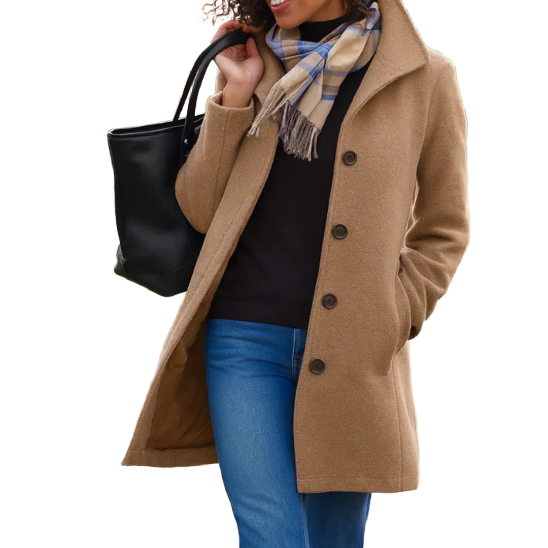 Damen Wintermantel in Khaki, Knopfverschluss, Kragen, aus warmem, strapazierfähigem Material, ideal für kalte Tage.