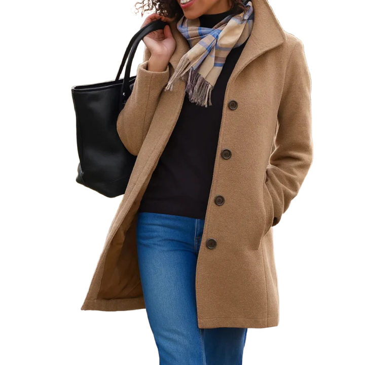 Damen Wintermantel in Khaki, Knopfverschluss, Kragen, aus warmem, strapazierfähigem Material, ideal für kalte Tage.