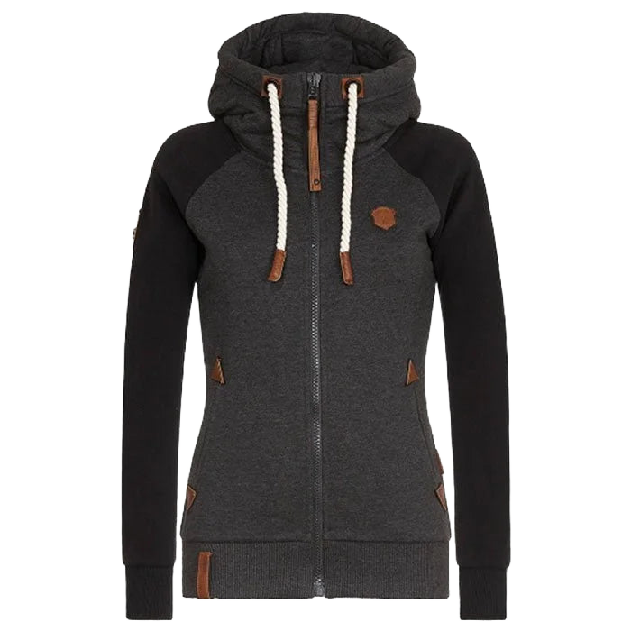 Damen Zip Hoodie mit Kapuze und braunen Details