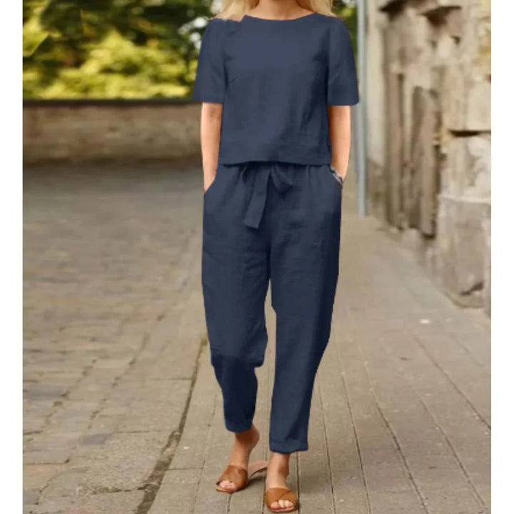 Damen Zweiteiler Set in Marineblau, elastischer Bund, lange Ärmel, weich und bequem für lässige Anlässe.