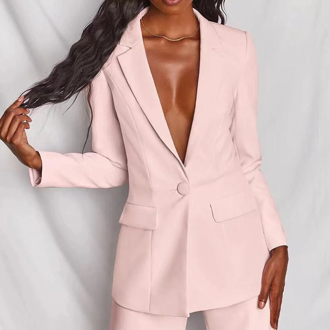 Damen Zweiteiliger Blazer und Hose Anzug mit Einzelknopf, grau, tailliert geschnitten, aus hochwertigem Stoff, ideale…