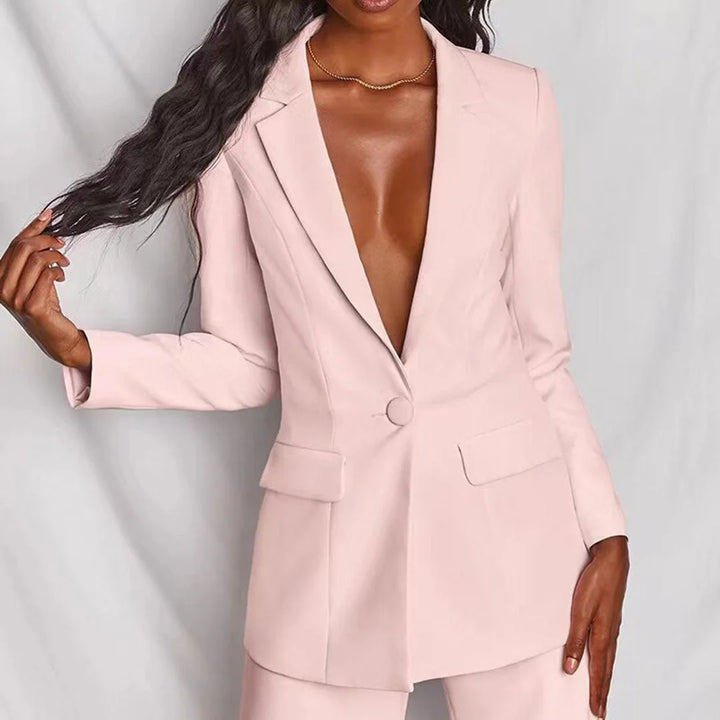 Damen Zweiteiliger Blazer und Hose Anzug mit Einzelknopf, grau, tailliert geschnitten, aus hochwertigem Stoff, ideale…