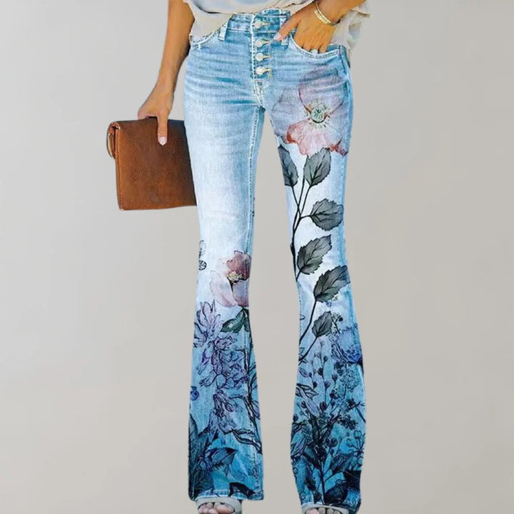 Rosa Damenhose mit weitem Bein, floralem Druck, aus leichtem Baumwollmaterial, ideal für einen sommerlichen Look.