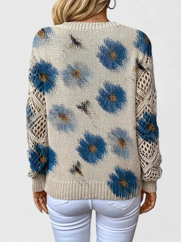 Damenpullover mit Floralmuster, V-Ausschnitt, aus weicher Baumwolle, ideal für lässige Anlässe und tägliche Outfits.