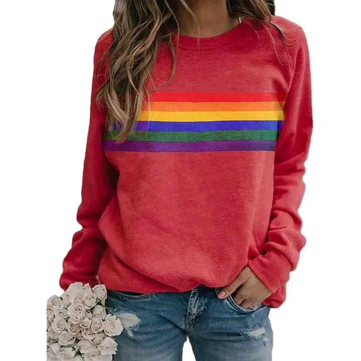 Damenpullover mit Regenbogenstreifen und Rundhalsausschnitt