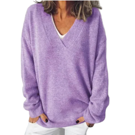 Damen Pullover mit V-Ausschnitt, lockerer Passform aus weicher Baumwolle, ideal für lässige Anlässe und bequemes Tragen.