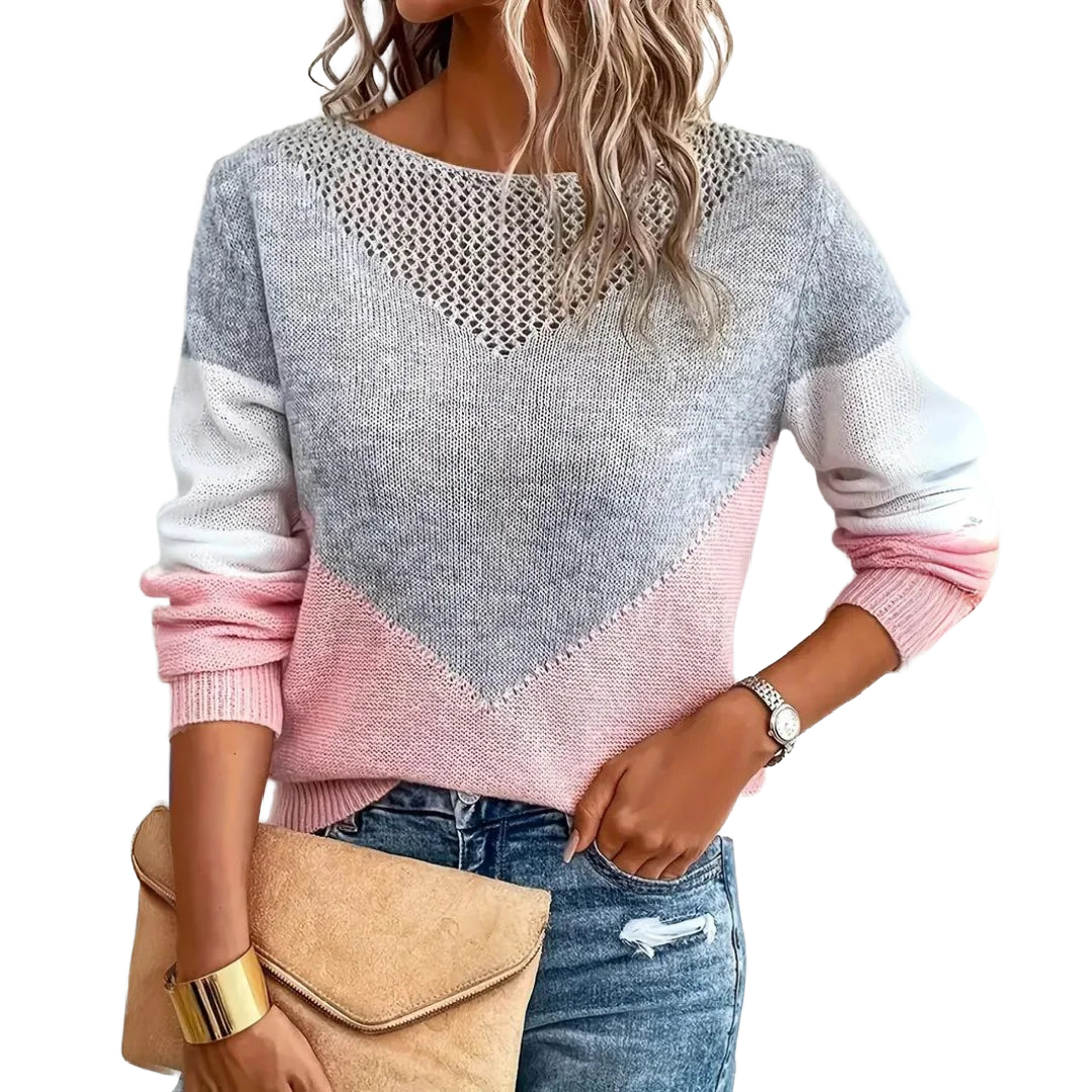 Damen Jumper mit V-Ausschnitt, Kontrastfarbe und detailliertem Strickmuster aus weicher Baumwolle für angenehmen…