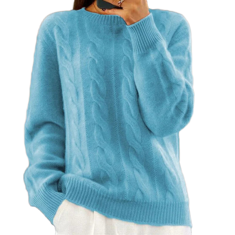Damen Pullover mit Zopfmuster, langärmlig, aus weicher Baumwolle, zeitloses Design in neutraler Farbe, ideal für den Alltag.