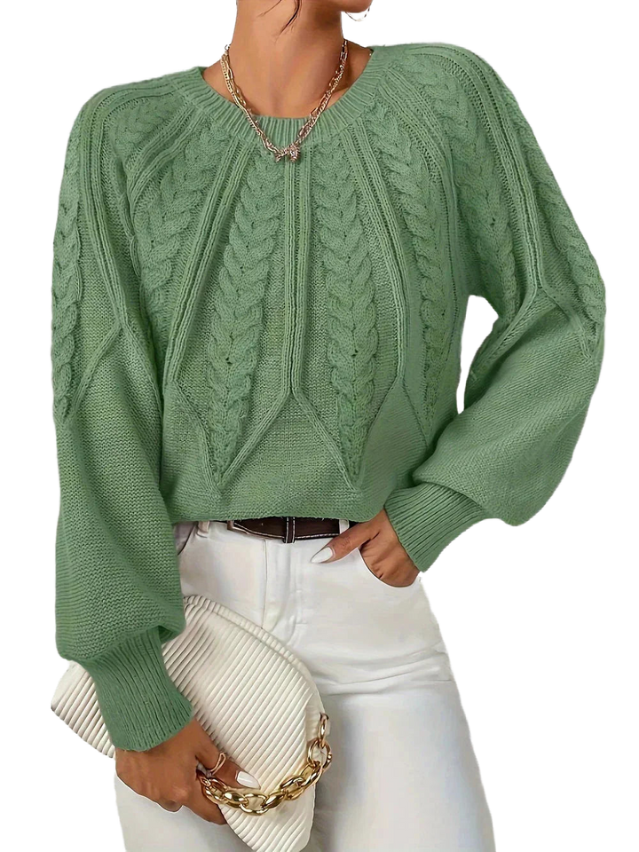 Frauen Zopfstrick Pullover mit Rundhalsausschnitt aus weicher Baumwolle, mit eleganten Zopfmuster-Details in sanften…