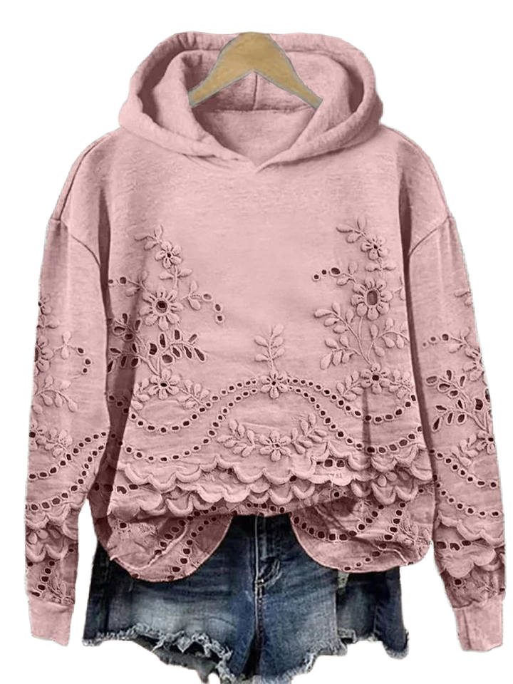 Rosa Kapuzenpullover aus Baumwolle mit floraler Stickerei und lässigem Schnitt für einen entspannten Look.