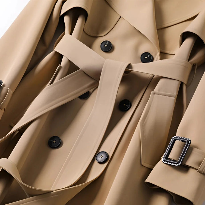 Klassischer Damen Trenchcoat mit Gürtel und Doppelkragen
