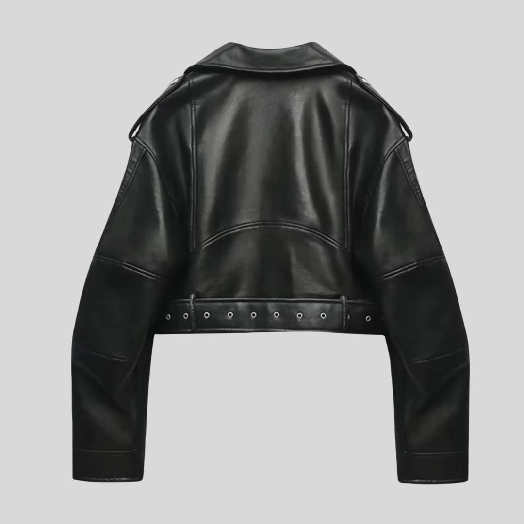 Kurze Damen Bikerjacke in Schwarz mit Nieten