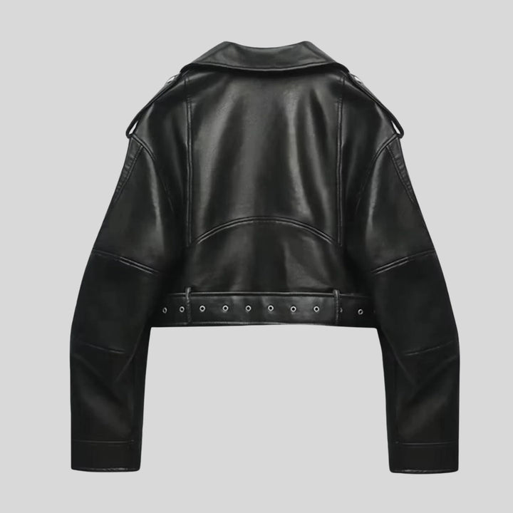 Kurze Damen Bikerjacke in Schwarz mit Nieten