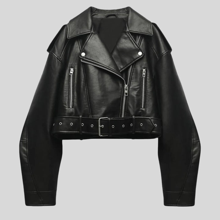 Kurze Damen Bikerjacke in Schwarz mit Nieten