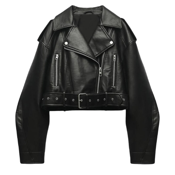 Kurze Damen Bikerjacke in Schwarz mit Nieten