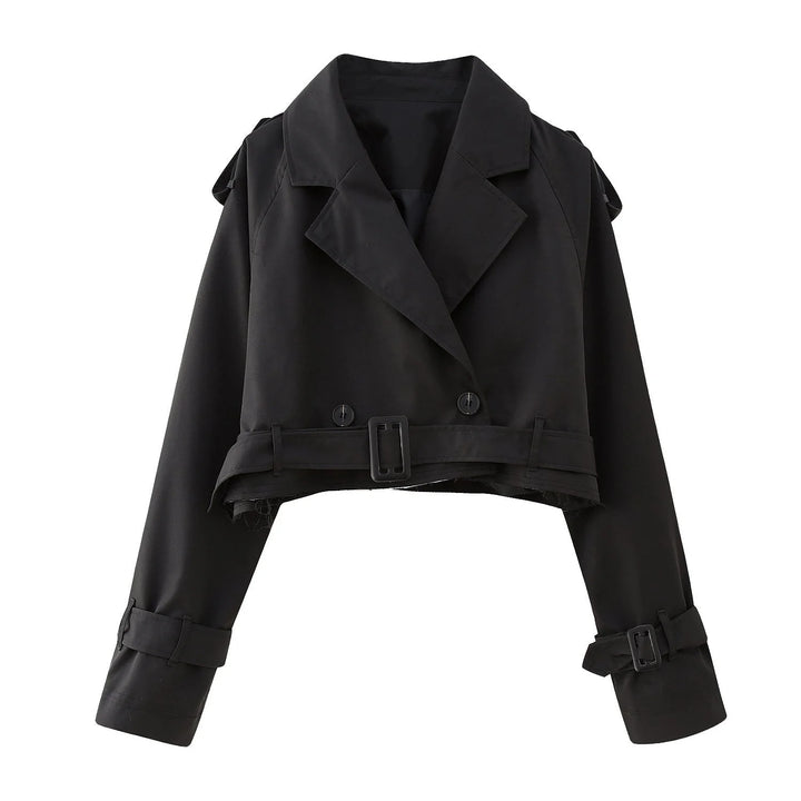 Kurzer Damen Trenchcoat mit Gürtel und verstellbaren Ärmeln