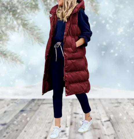 Lange Stepp-Bodywarmer mit Kapuze für Damen