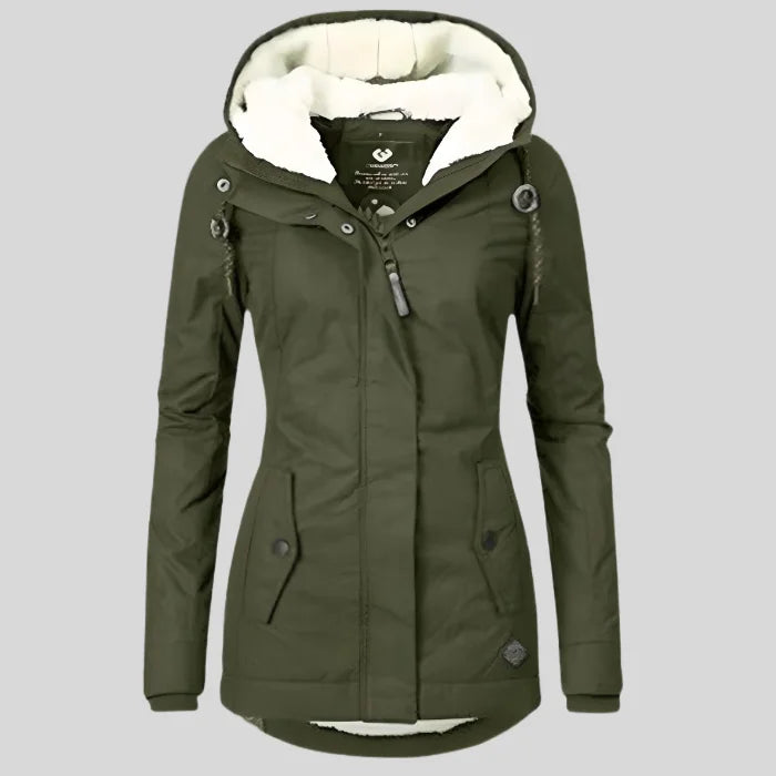 Lange Wasserdichte Winterjacke mit Kapuze und Innenfutter