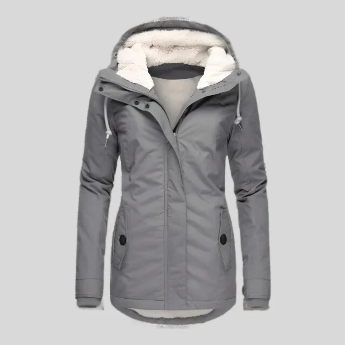 Lange Wasserdichte Winterjacke mit Kapuze und Innenfutter