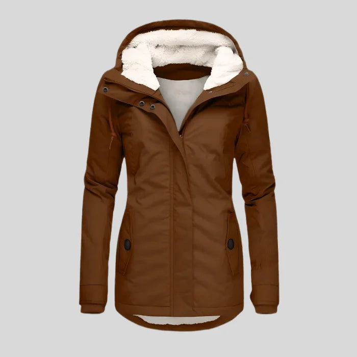 Lange Wasserdichte Winterjacke mit Kapuze und Innenfutter