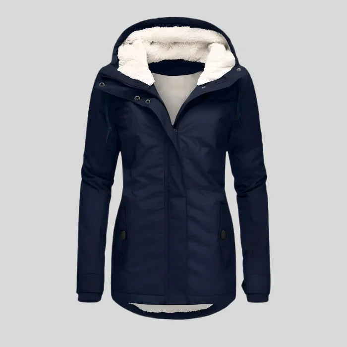 Lange Wasserdichte Winterjacke mit Kapuze und Innenfutter