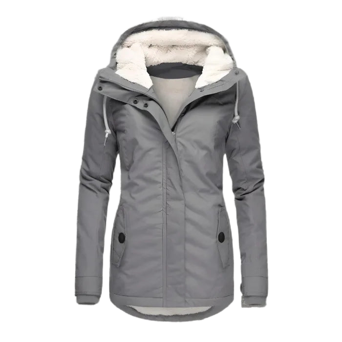 Lange Wasserdichte Winterjacke mit Kapuze und Innenfutter