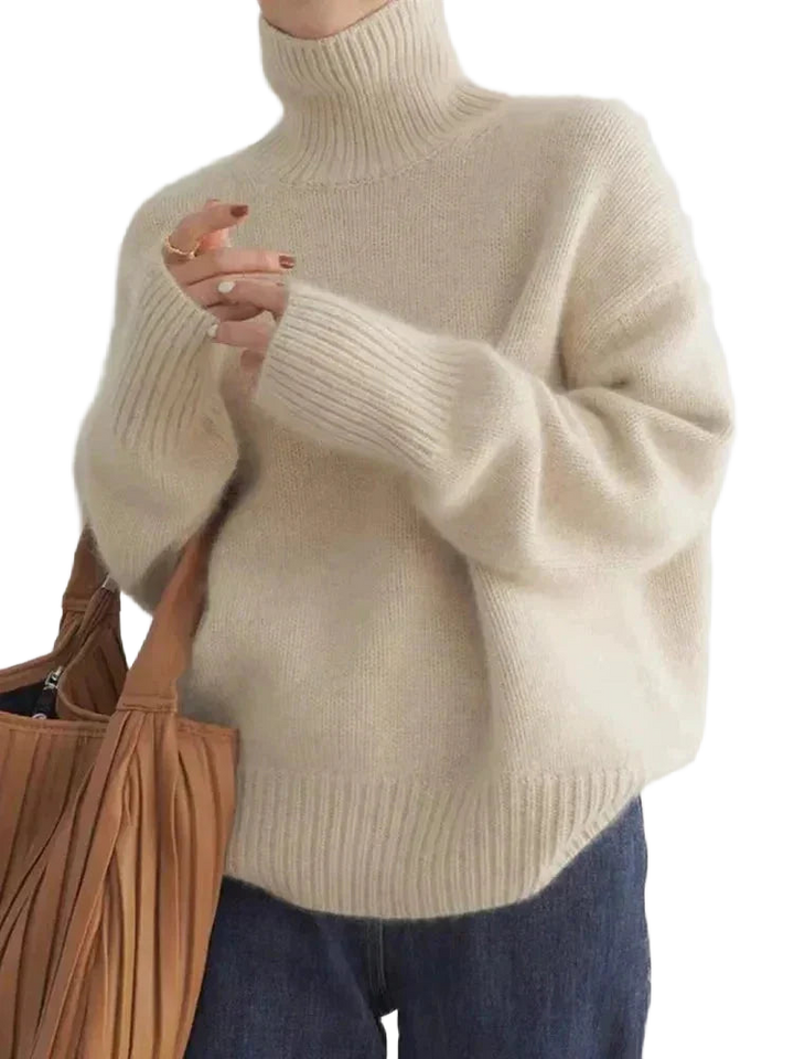 Oversize Damen Rollkragenpullover mit überschnittenen Schultern