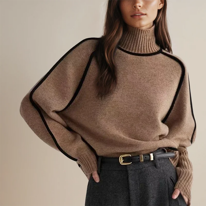 Grau melierter Pullover mit Rollkragen, aus weicher Baumwollmischung, ideal für einen lässigen Herbst-Look.