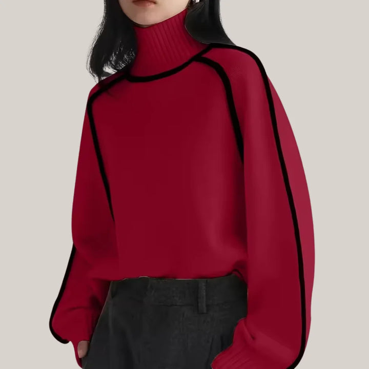 Rot pullover mit Rollkragen, aus weichem Strick, lässiger Schnitt für den Herbst, vielseitig kombinierbar.