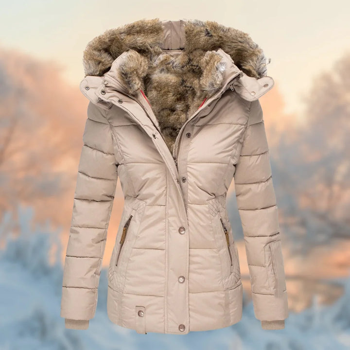 Winter Steppjacke mit Plüschfutter und Kapuze für Damen