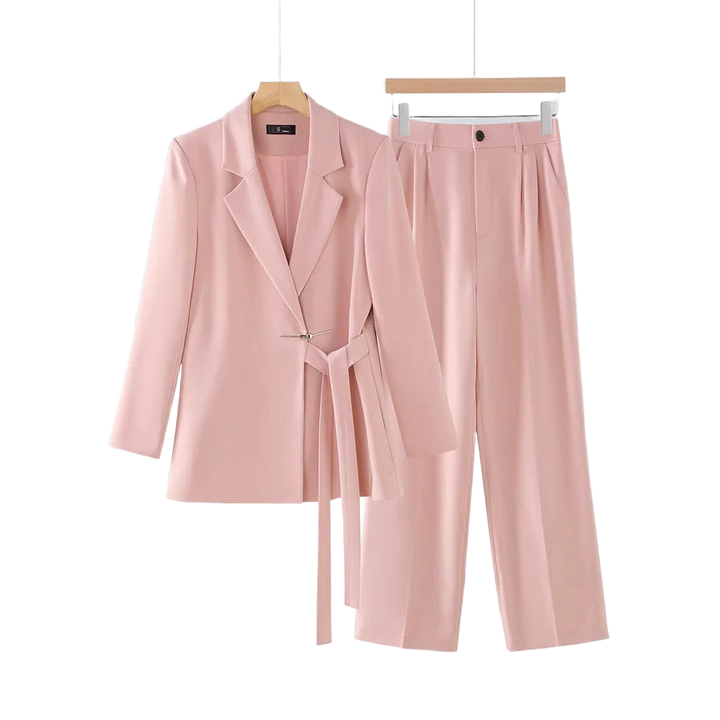 Rosa Damen Zweiteiliges Anzug-Set mit tailliertem Blazer aus elastischem Stoff und modischem Schnitt für vielseitige Anlässe.
